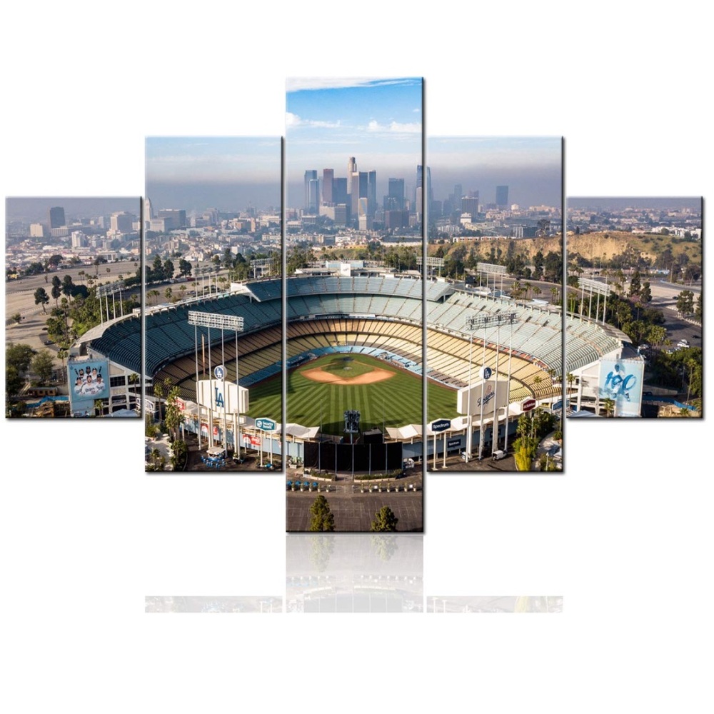 TUMOVO Dodger Stadium Pictures Downtown LA Paintings 5 Pcs/Multi Panel Canvas - Picture 1 of 3